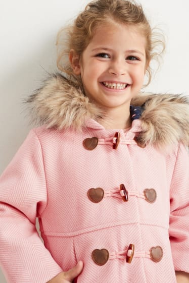 Toddler Girls - Mantel mit Kapuze und Kunstfellbesatz - rosa