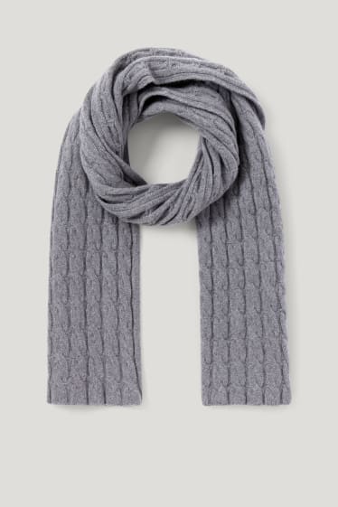 Women - Cashmere scarf - cable knit pattern - gray