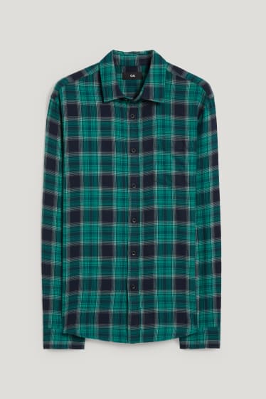 Home - Camisa - regular fit - coll kent - de quadres - verd