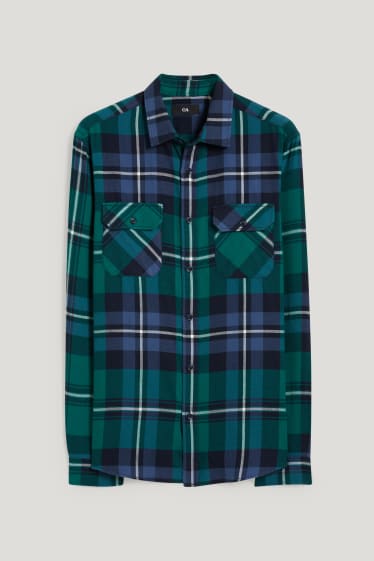Home - Camisa - regular fit - coll kent - de quadres - verd