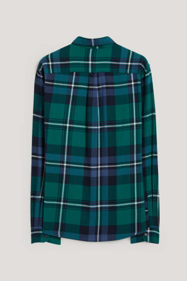 Home - Camisa - regular fit - coll kent - de quadres - verd