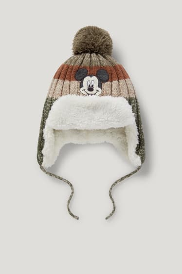 Exclusief online - Mickey Mouse - gebreide babymuts - kaki