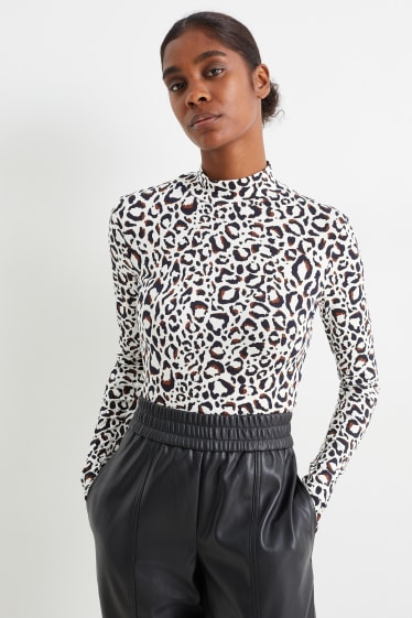 Damen - Rollkragenshirt - gemustert - cremeweiß