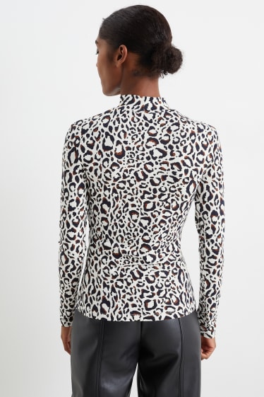 Damen - Rollkragenshirt - gemustert - cremeweiß