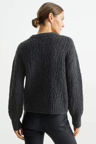 Damen - Pullover mit Zopfmuster - dunkelgrau
