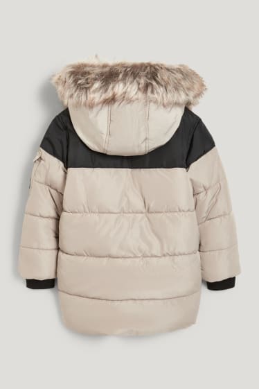 Niños - Parka con capucha y pelo sintético - invierno - beis