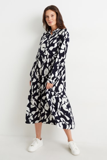 Damen - Viskose-Blusenkleid - gemustert - dunkelblau