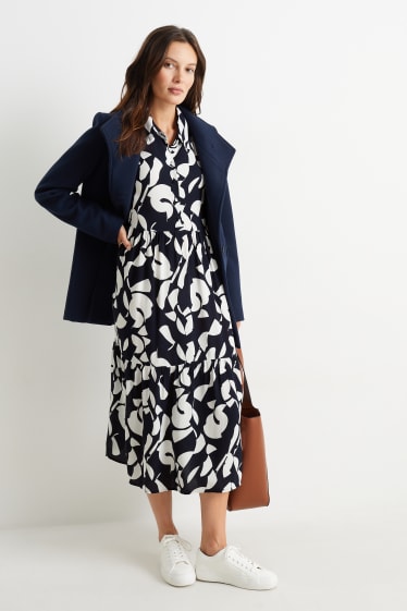 Damen - Viskose-Blusenkleid - gemustert - dunkelblau