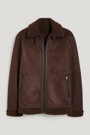 Herren - Shearling Jacke - Velourslederimitat - dunkelbraun