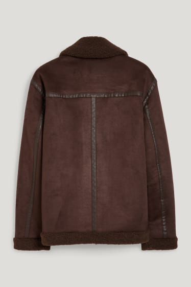 Herren - Shearling Jacke - Velourslederimitat - dunkelbraun