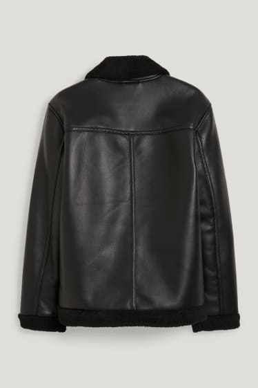 Herren - Shearling Jacke - Lederimitat - schwarz