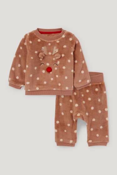 Baby Girls - Rudolph - baby Christmas thermal outfit - 2 piece - brown