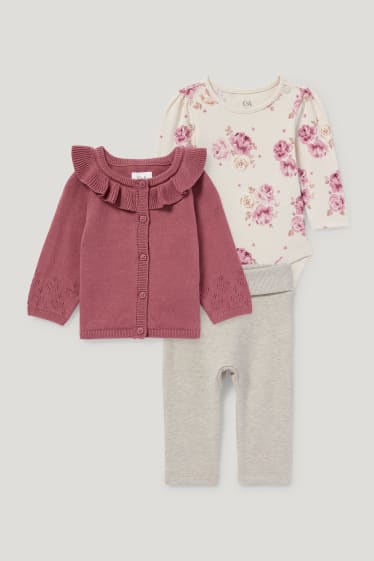 Baby Girls - Baby-Outfit - 3 teilig - dunkelrosa