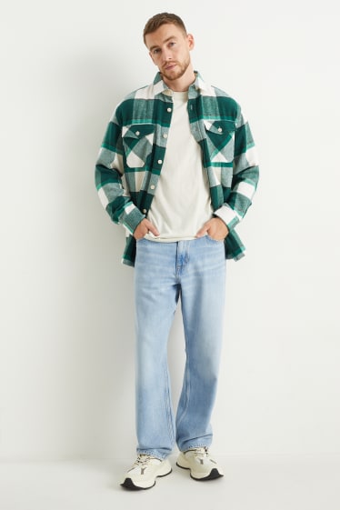 Home - Camisa de franel·la - regular fit - coll kent - de quadres - verd / blanc trencat