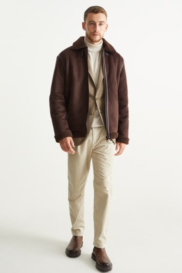 Herren - Shearling Jacke - Velourslederimitat - dunkelbraun