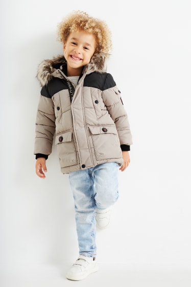 Niños - Parka con capucha y pelo sintético - invierno - beis