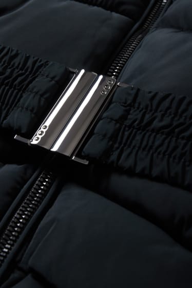 Niñas - Chaqueta acolchada con capucha y pelo sintético - negro