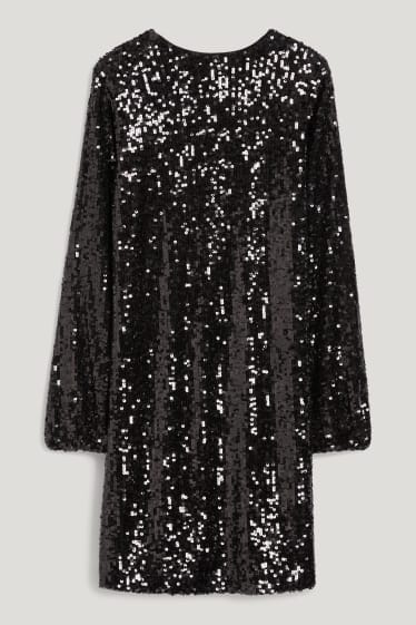 Damen - A-Linien-Pailletten-Kleid mit V-Ausschnitt - schwarz