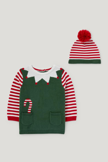 Online exclusive - Elf - knitted baby Christmas outfit- 2 piece - green