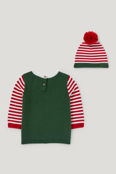 Exklusiv Online - Elf - Baby-Weihnachts-Strick-Outfit - 2 teilig - grün