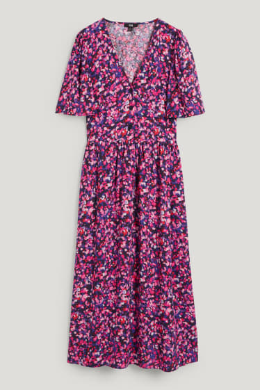 Damen - Empirekleid - geblümt - blau / pink