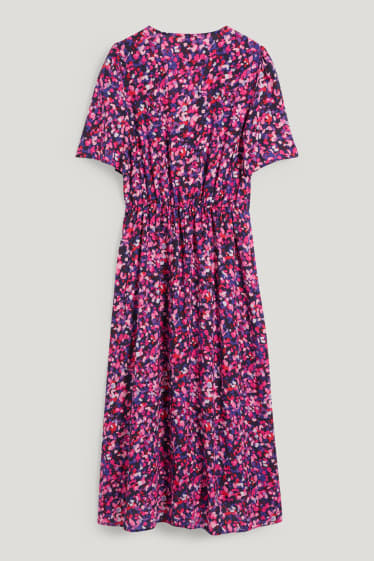 Damen - Empirekleid - geblümt - blau / pink