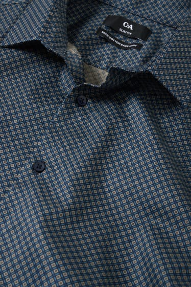 Herren - Businesshemd - Slim Fit - Kent - bügelleicht - blau / beige