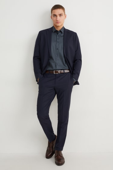 Herren - Businesshemd - Slim Fit - Kent - bügelleicht - blau / beige