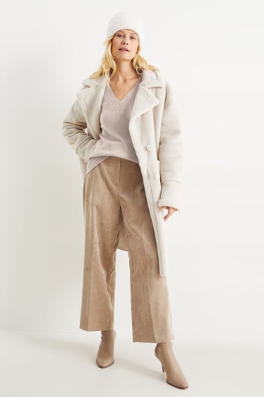 Damen - Pullover mit V-Ausschnitt - Woll-Mix - hellbeige