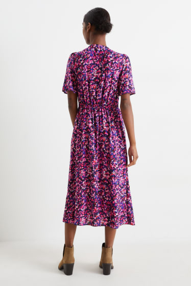 Damen - Empirekleid - geblümt - blau / pink