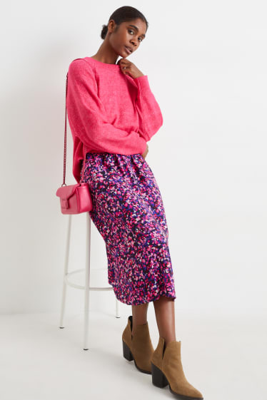 Damen - Empirekleid - geblümt - blau / pink