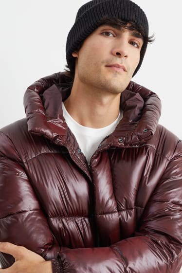 Men - Quilted jacket with hood - dark red
