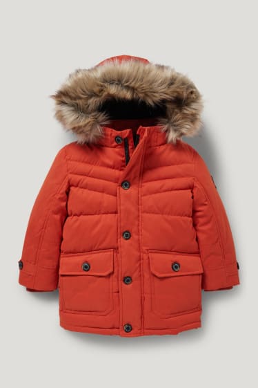 Niños - Plumífero con capucha y pelo sintético - naranja oscuro