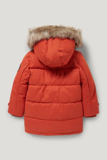 Niños - Plumífero con capucha y pelo sintético - naranja oscuro