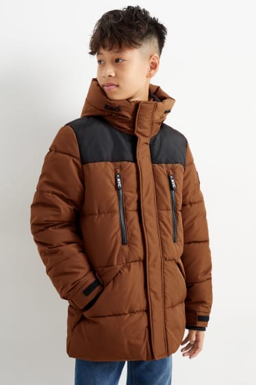 Kids Boys - Quilted jacket with hood - brown
