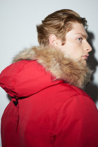 Clockhouse Boys - Jacket with hood and faux fur trim - dark red
