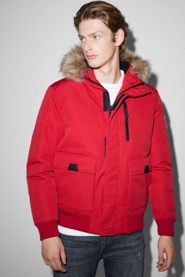 Clockhouse Boys - Jacket with hood and faux fur trim - dark red