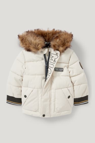Baby Boys - Mickey Mouse - gewatteerde babyjas met capuchon en imitatiebontrandje - beige
