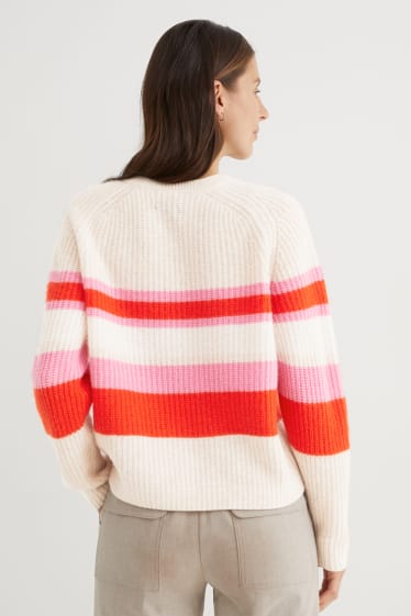 Damen - Kaschmir-Pullover - gestreift - hellbeige