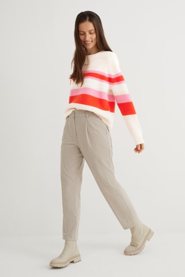Damen - Kaschmir-Pullover - gestreift - hellbeige