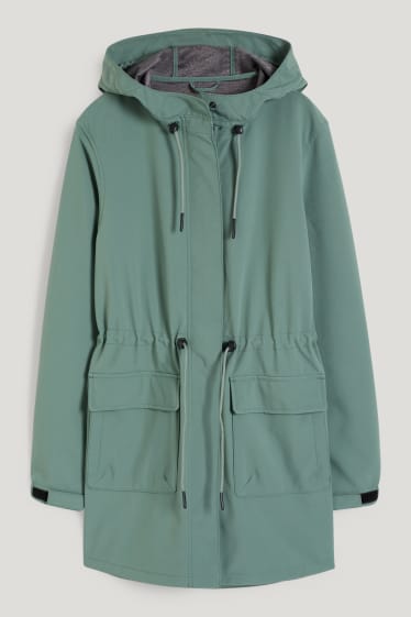 Damen - Softshellmantel mit Kapuze - 4 Way Stretch - grün