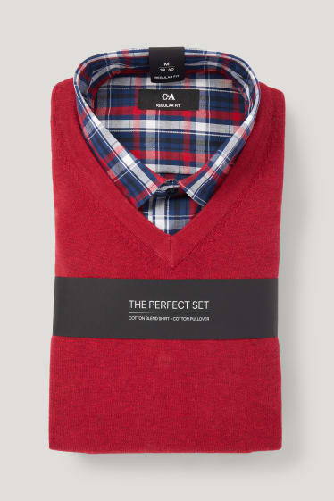 Home - Jersei de punt fi i camisa - regular fit - button-down - vermell fosc