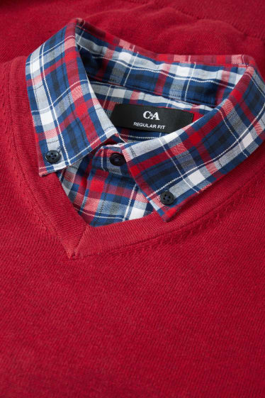 Home - Jersei de punt fi i camisa - regular fit - button-down - vermell fosc