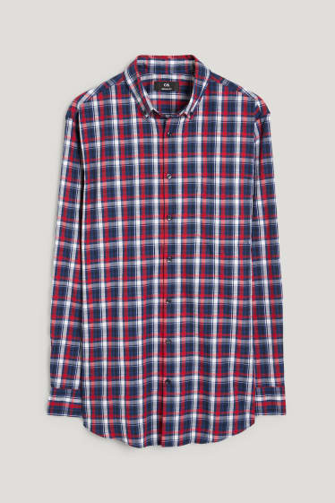 Home - Jersei de punt fi i camisa - regular fit - button-down - vermell fosc