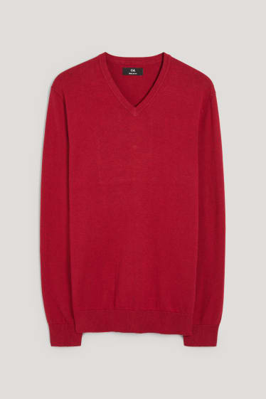 Home - Jersei de punt fi i camisa - regular fit - button-down - vermell fosc