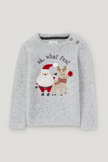 Baby Boys - Father Christmas and Rudolph - baby Christmas jumper - light gray-melange