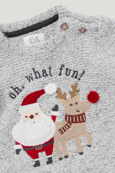 Baby Boys - Father Christmas and Rudolph - baby Christmas jumper - light gray-melange