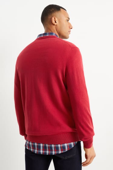 Home - Jersei de punt fi i camisa - regular fit - button-down - vermell fosc