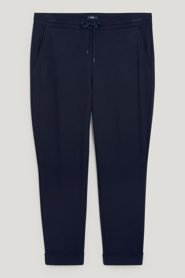 Women - Cloth trousers - mid-rise waist - tapered fit - dark blue