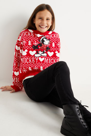 Kids Girls - Micky Maus - Weihnachtspullover - rot